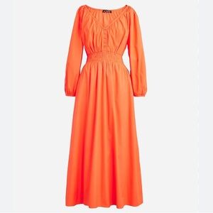 J. Crew | V-neck Midi Dress in Cotton Poplin Tangerine Orange